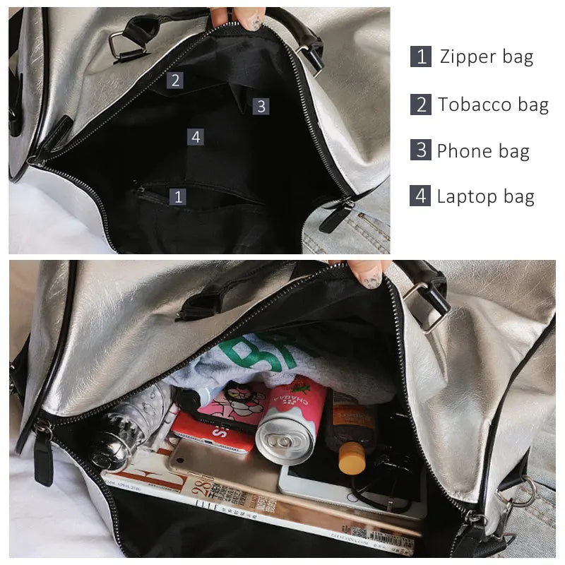 Classy Silver Gym Bag with Bag Tag