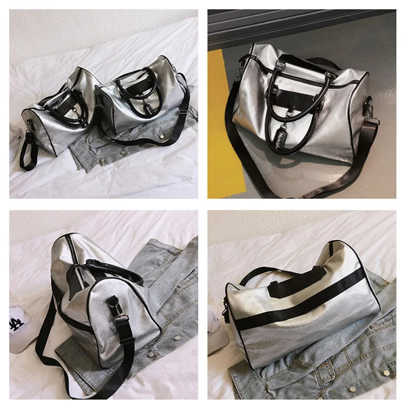 Classy Silver Gym Bag with Bag Tag